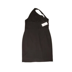 Halston Black Halter Sheath Dress Stretch Lined Party Club Women Size Medium NEW